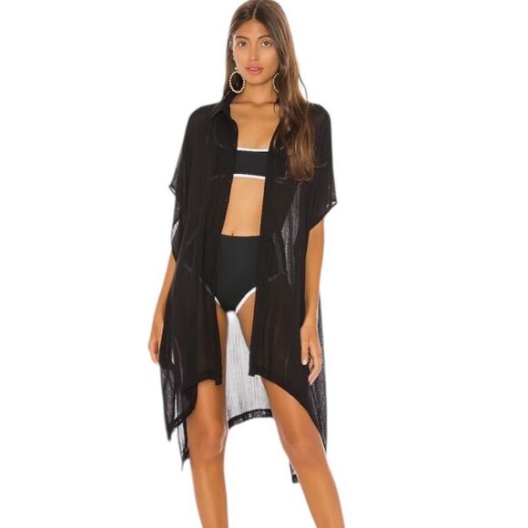 l*space Other - L' Space Anita Black Cover up Button Down Collar Neckline Semi Sheer M/L